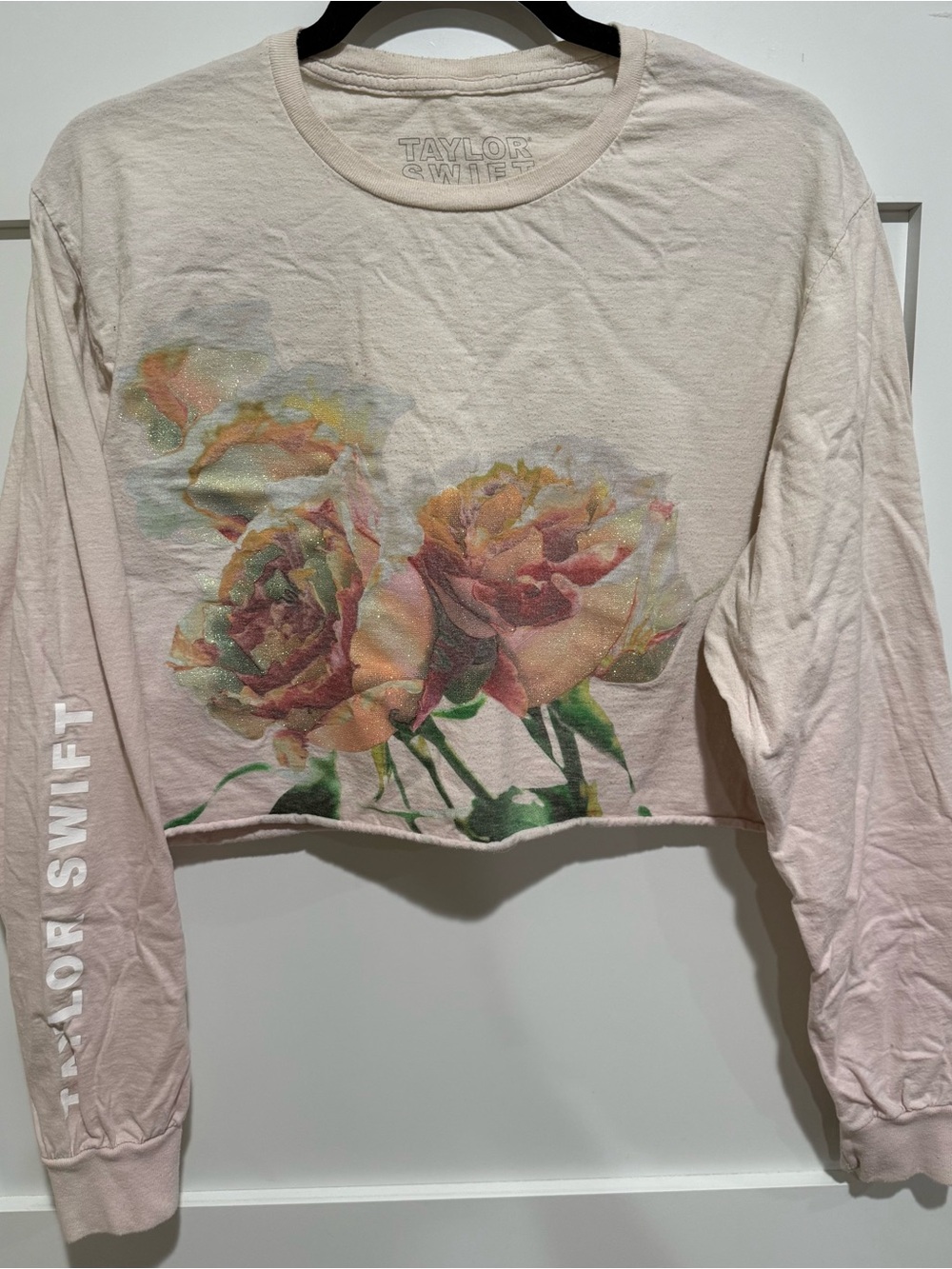 Taylor Swift Lover Pink Floral Cropped Long-Sleeve Top